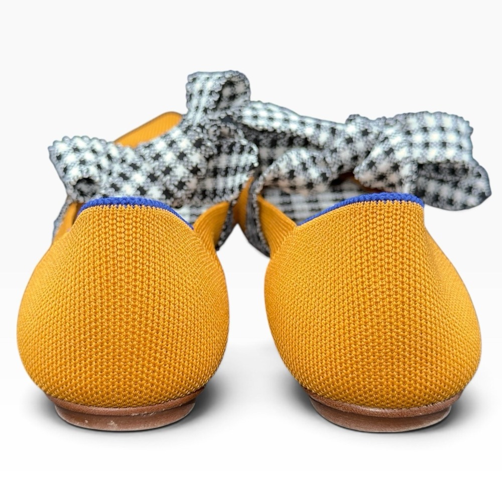 Rothy's The Mary Jane Golden Gingham Yellow Houndstooth Bow Flat Size 7 EU 37.5 - Picture 2 of 6